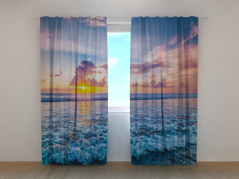 Rideau Salon 3D Coucher De Soleil Pont De Bois Vue Sur La Mer Imprimé Rideau Salon 3D Coucher De Soleil Pont De Bois Vue Sur La Mer Imprimé