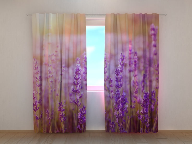 lavender flower curtains Photo Curtain Sunset over a Lavender Field – Interior Textiles Wellmira