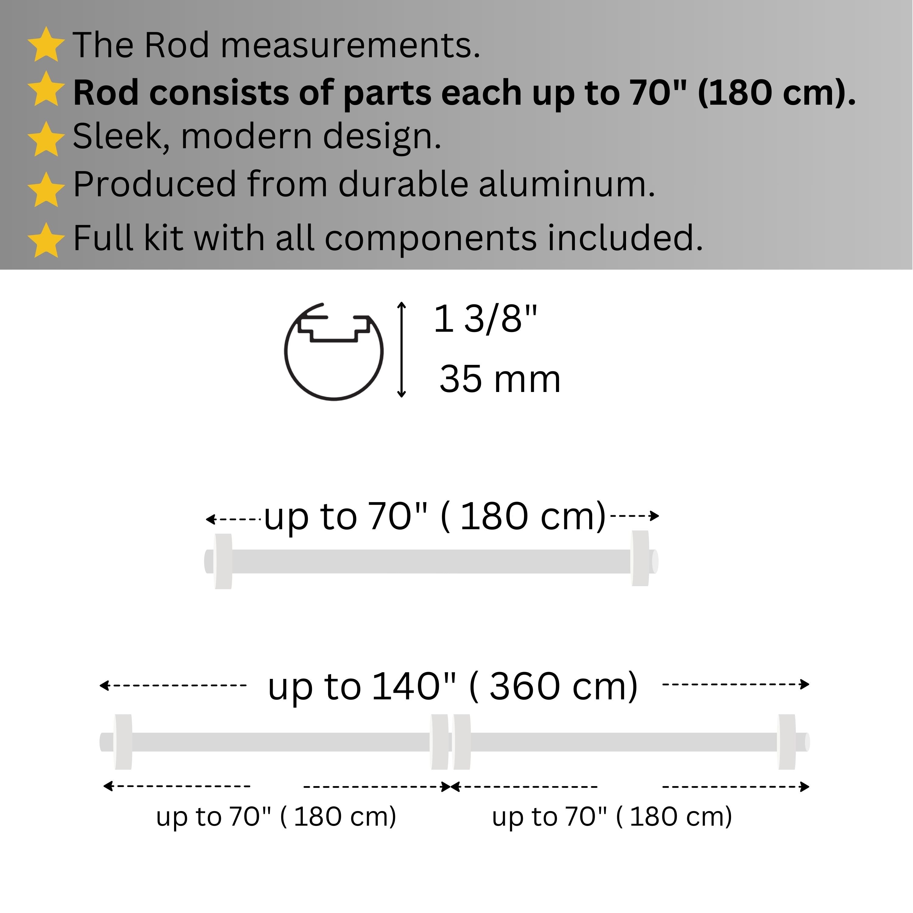 White Single Curtain Rod: Custom Sizes, Decorative Single Pole for Curtains, Sheers, and Blinds, Wall-Mount Single Rod