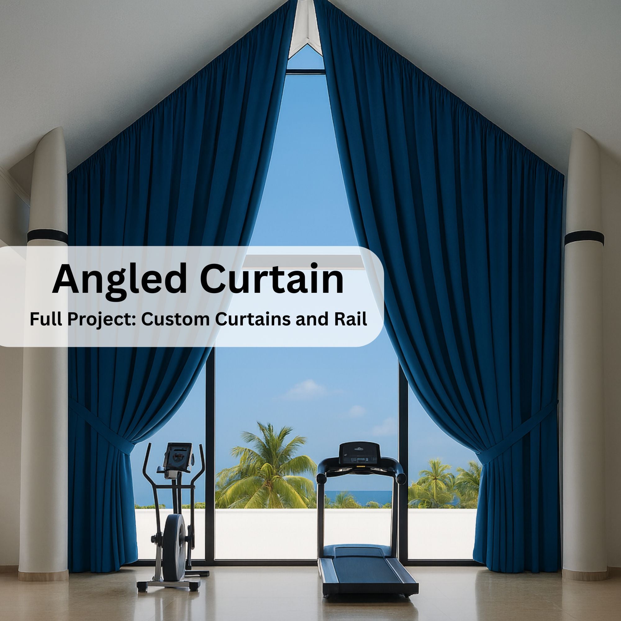 Angled Blackout Curtains Custom Made for A-frame window - Full Project, Rail System Included, Sloped Window Drapes for Vault Ceiling