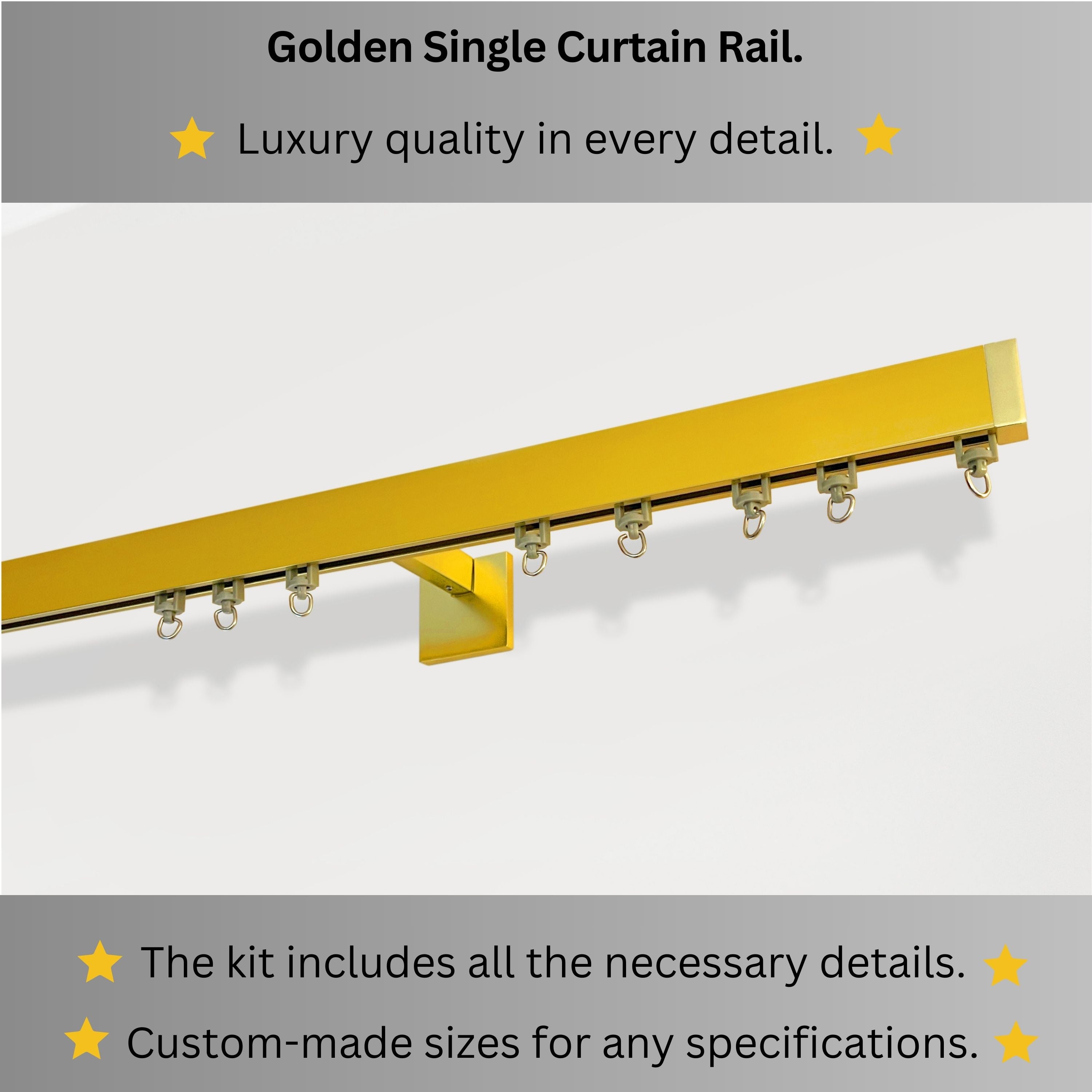 Golden Single Curtain Rail: Custom Sizes, Decorative Single Rail for Curtains, Sheers, and Blinds, Wall-Mount Single Track