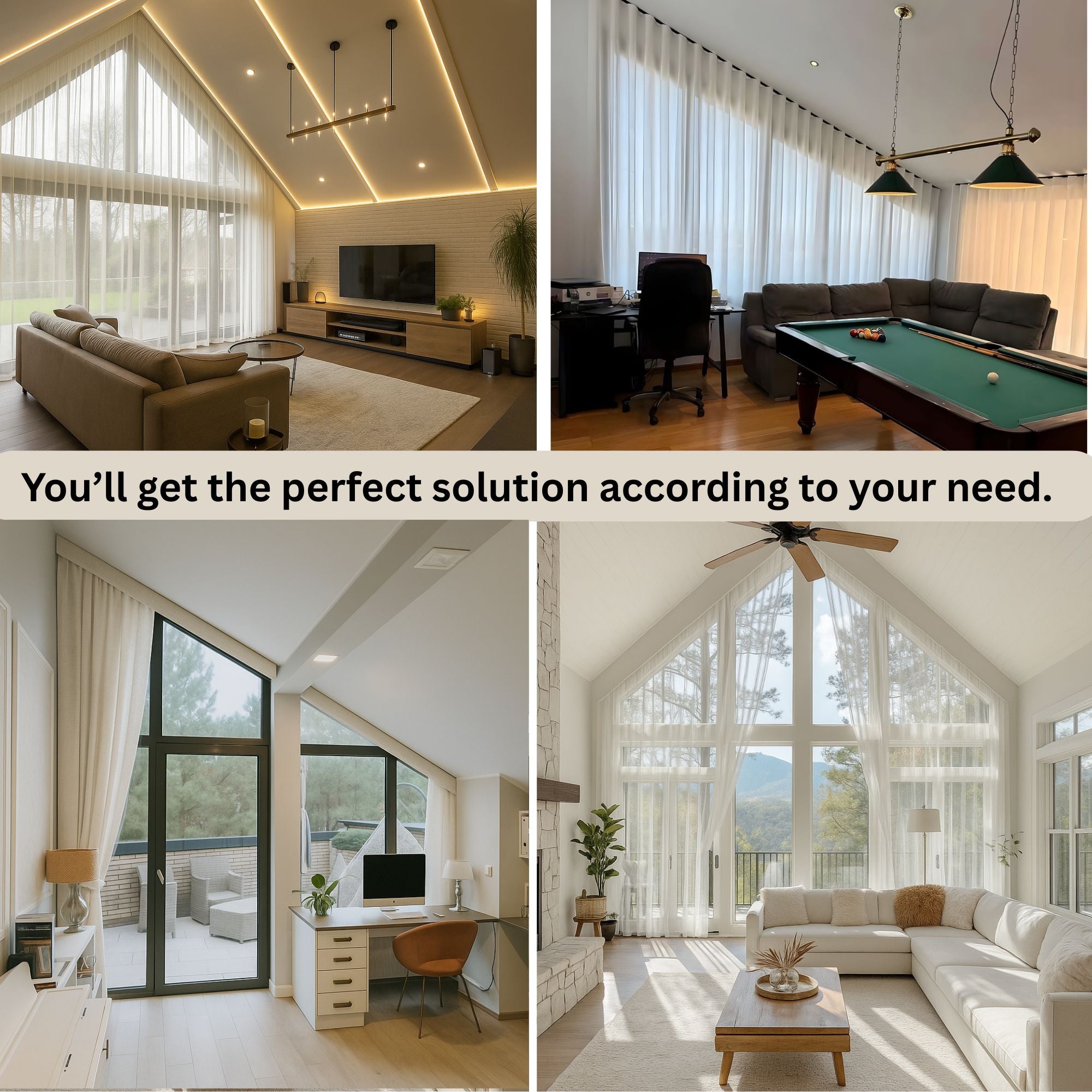 Angled Curtains Custom Made | Rail System Included | Sloped Window Drapes for Cathedral/Vault Ceiling