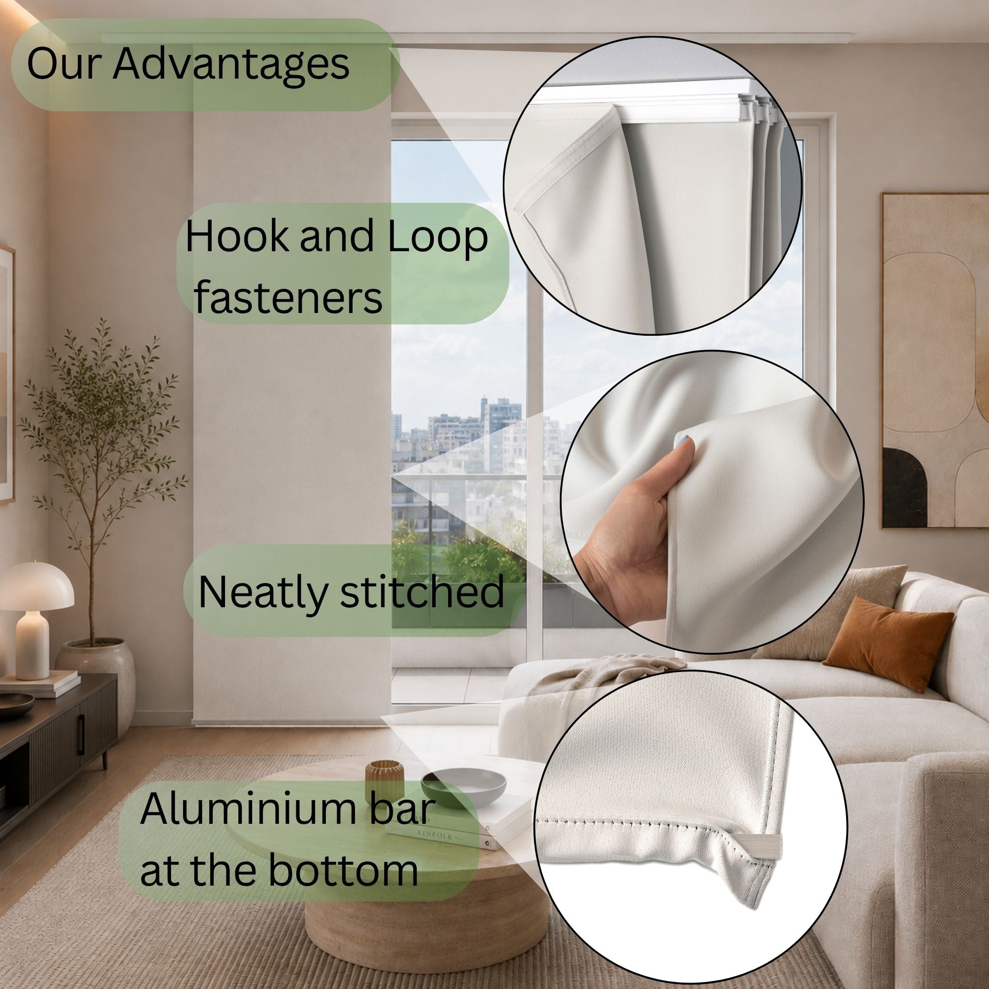 Blackout Sliding Panel Curtain: Custom Vertical Blind for Sliding Glass Doors | Heat & Noise Reducing | Light Blocking