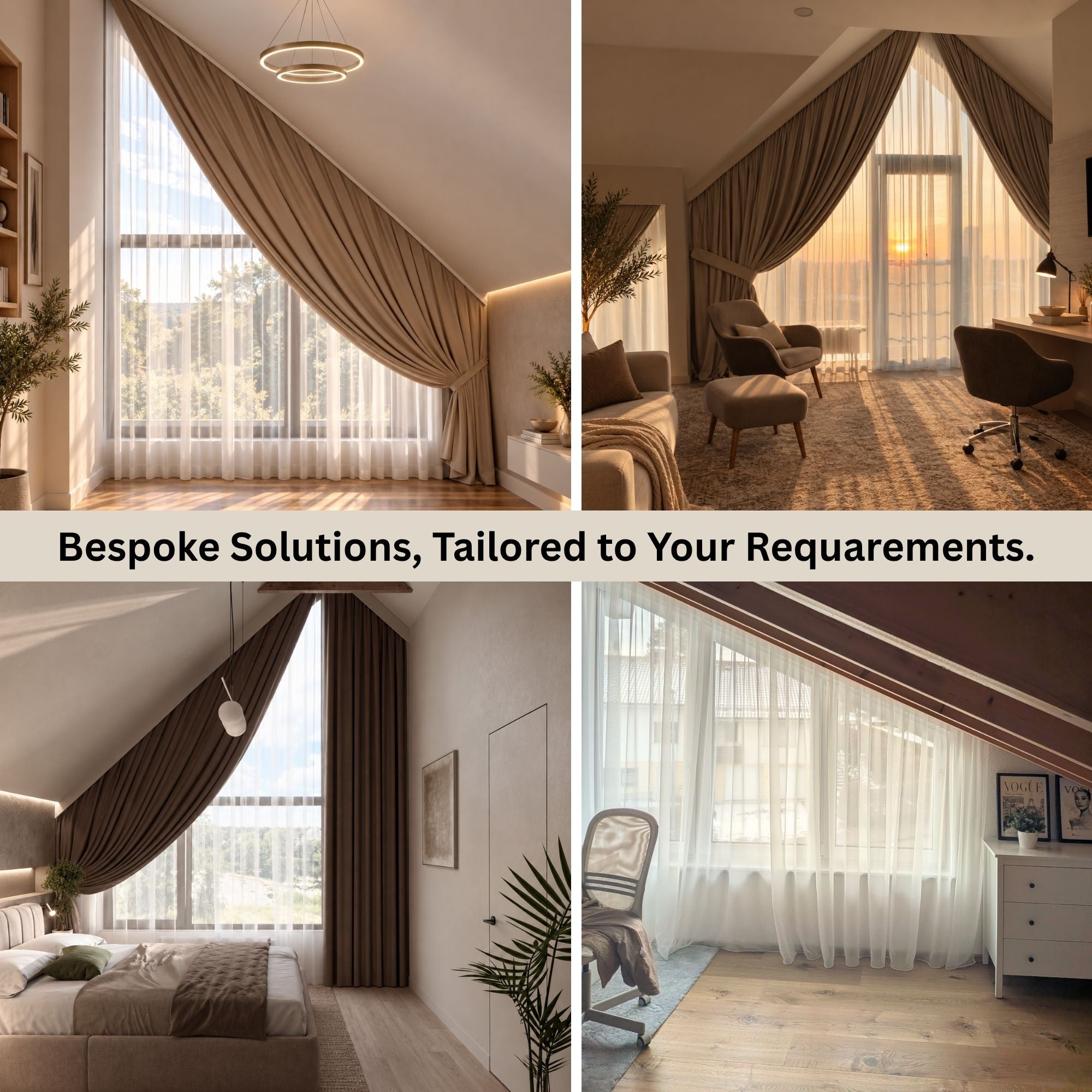 Angled Blackout Curtains Custom Made for A-Frame Window | Complete Track Rail System Included | Sloped Ceiling Drapes for Vault & Gable Windows
