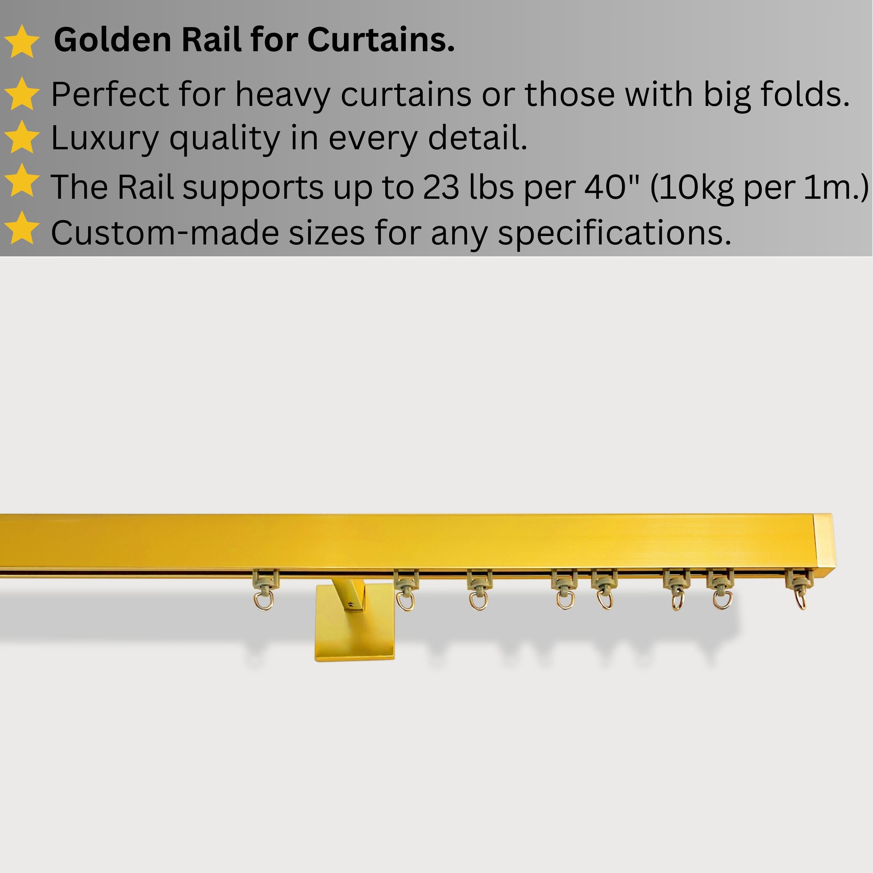 Golden Single Curtain Rail: Custom Sizes, Decorative Single Rail for Curtains, Sheers, and Blinds, Wall-Mount Single Track