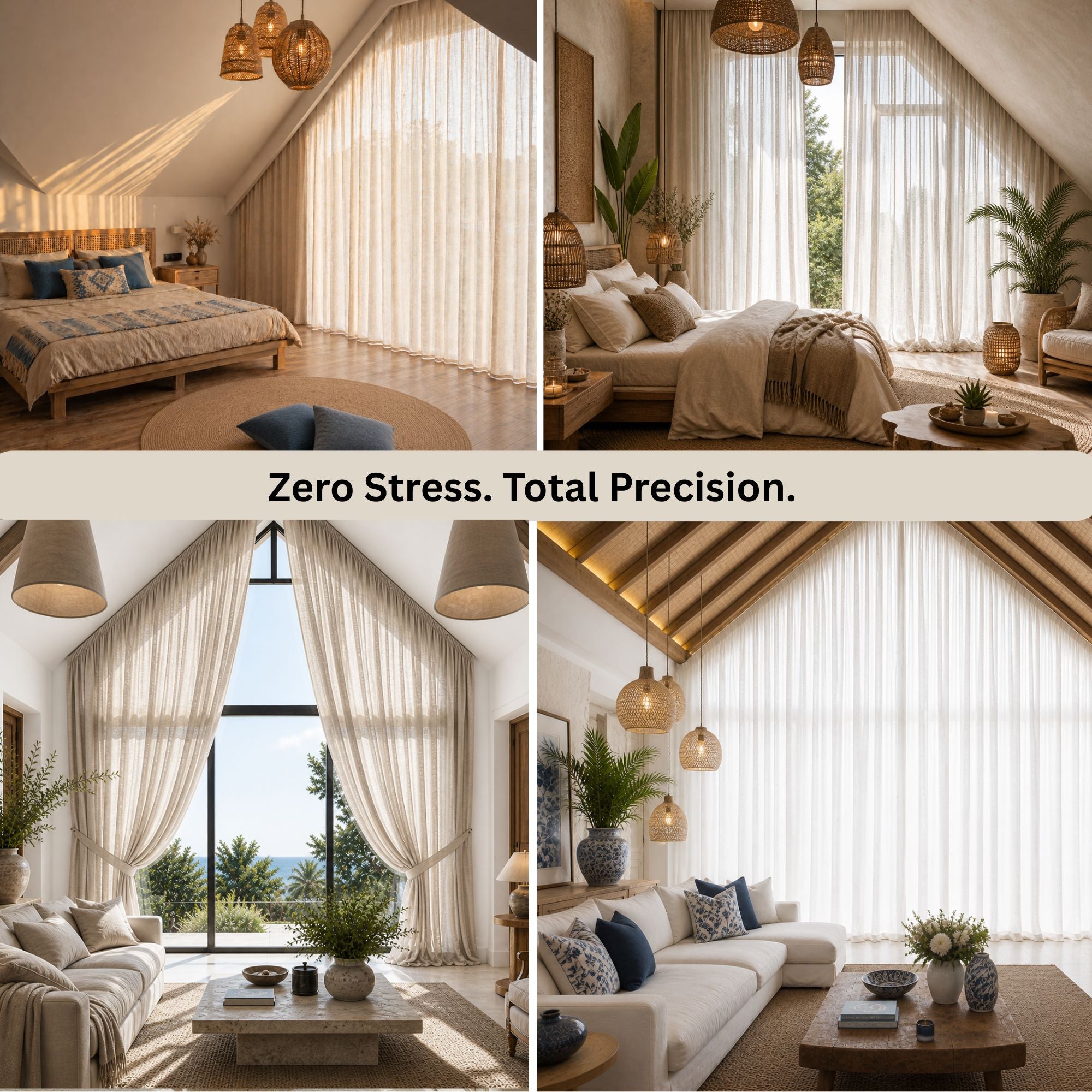 100% Linen Angled Curtains for A-Frame Windows - Custom Sloped Ceiling Rail Track System Included, Made-to-Measure Architectural Drapes