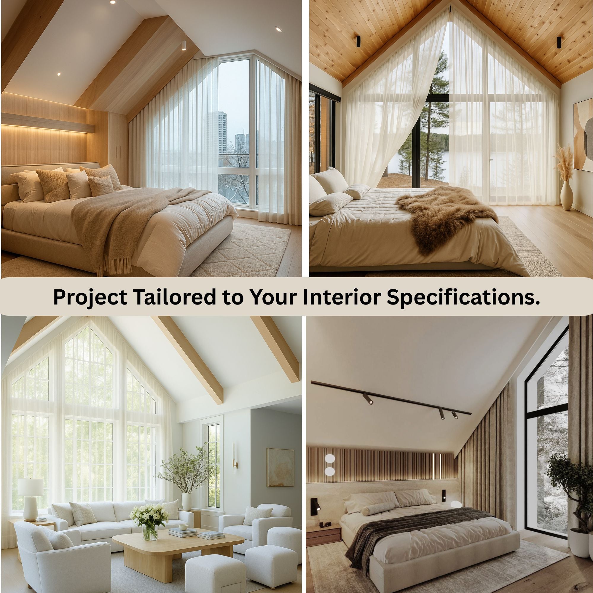 Angled Curtains Custom Made | Rail System Included | Sloped Window Drapes for Cathedral/Vault Ceiling