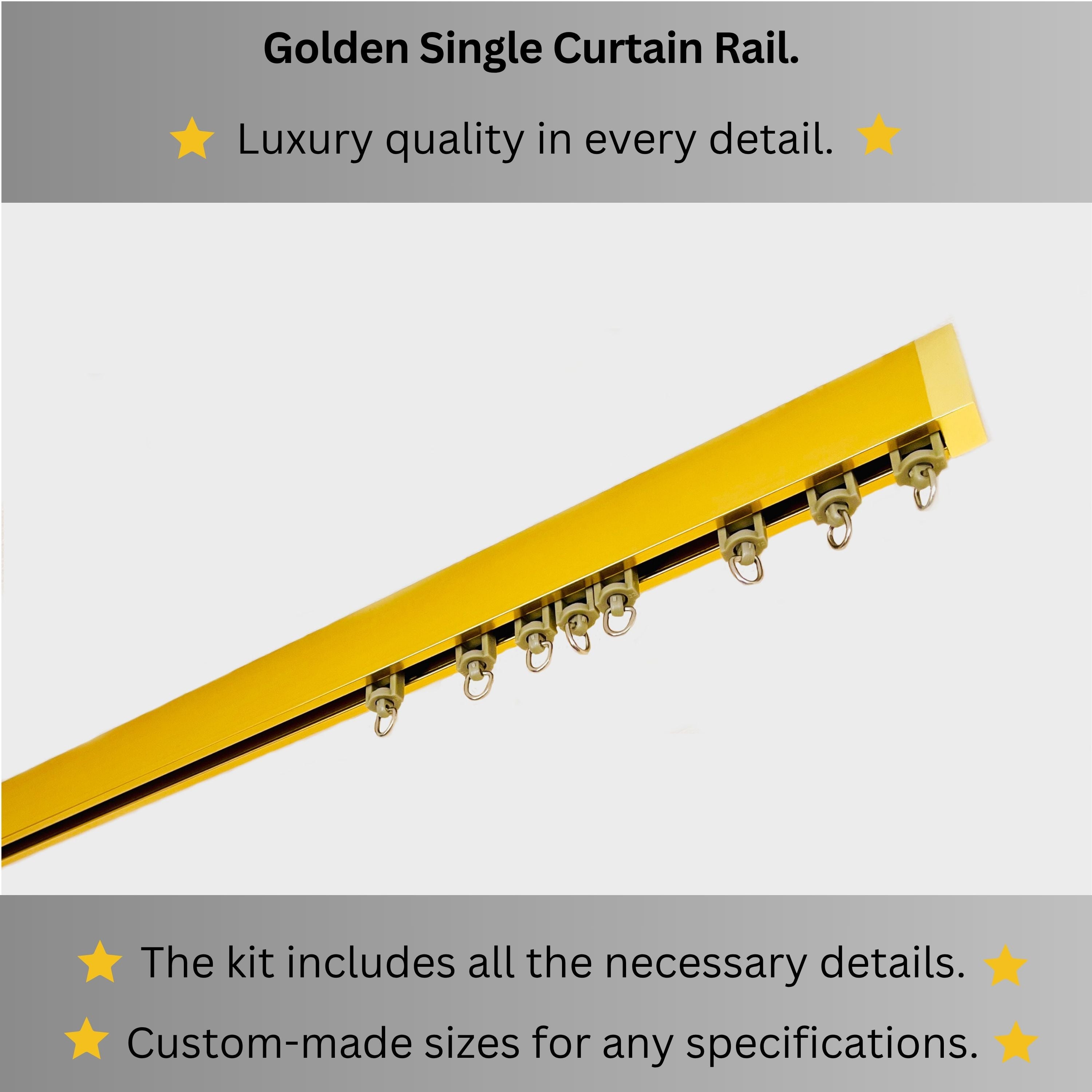 Single Golden Curtain Rail: Custom Sizes, Decorative Single Rail for Blinds, Curtains, and Sheers, Premium Ceiling-Mount Track