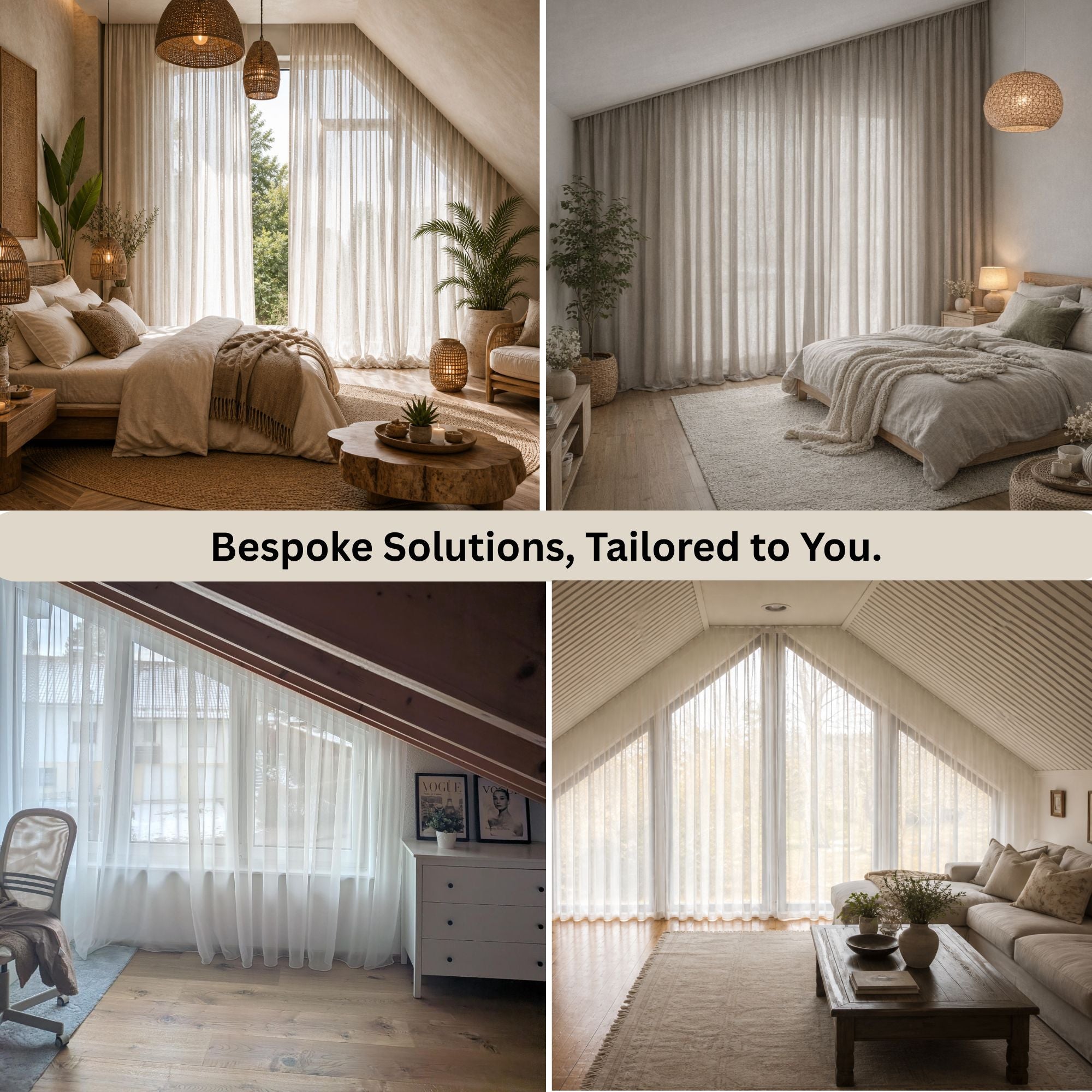 100% Linen Angled Curtains for A-Frame Windows - Custom Sloped Ceiling Rail Track System Included, Made-to-Measure Architectural Drapes