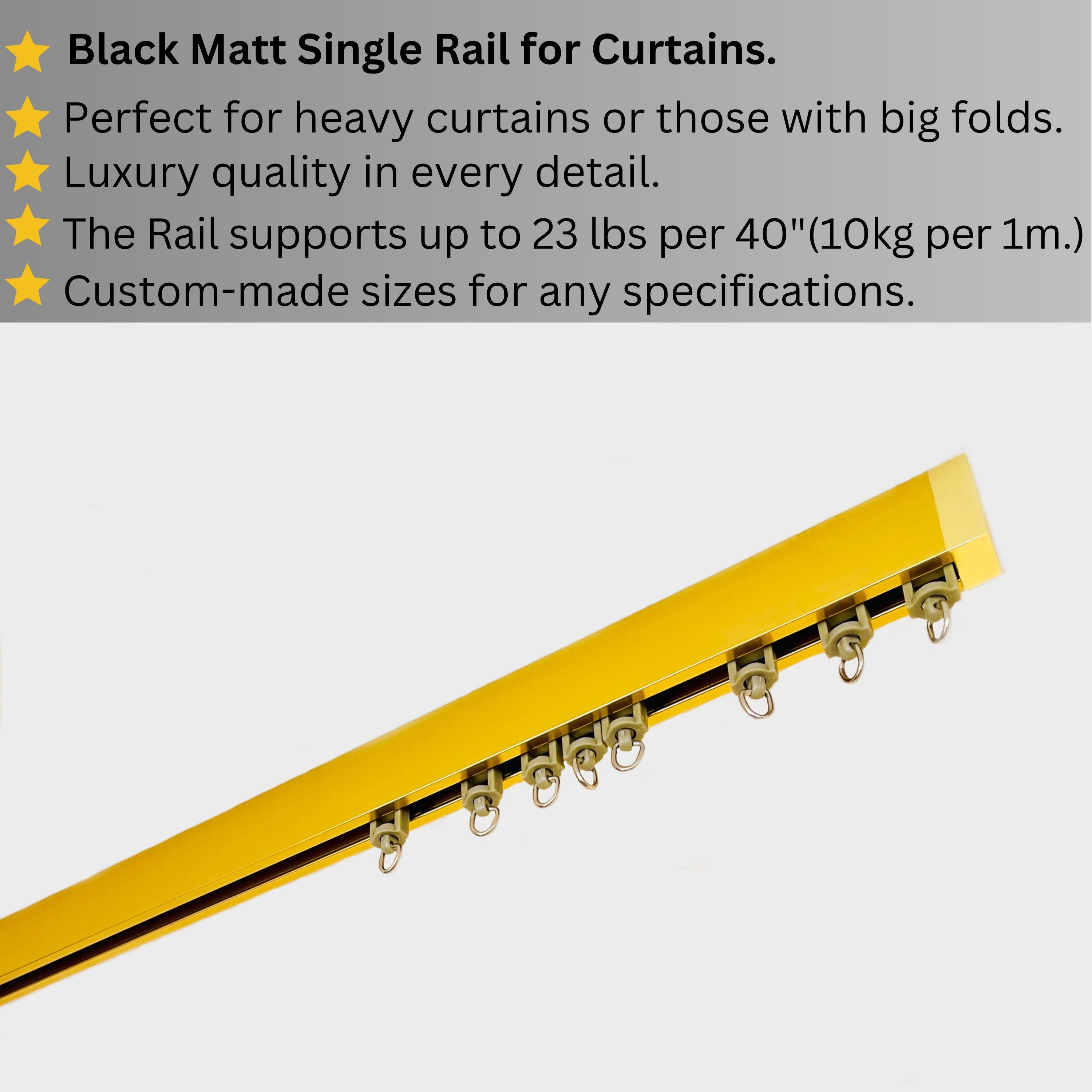 Single Golden Curtain Rail: Custom Sizes, Decorative Single Rail for Blinds, Curtains, and Sheers, Premium Ceiling-Mount Track