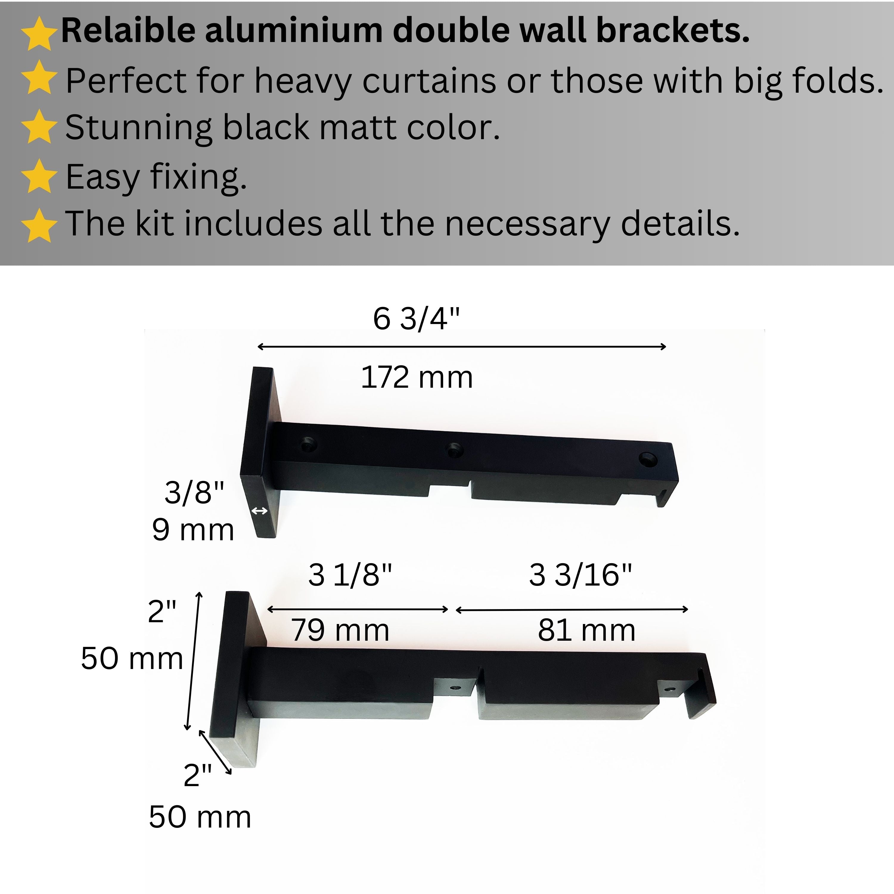 Black Matte Double Curtain Rail: Custom Sizes, Decorative 2-track Rail for Curtains, Sheers, and Blinds, Wall-Mount Double Track