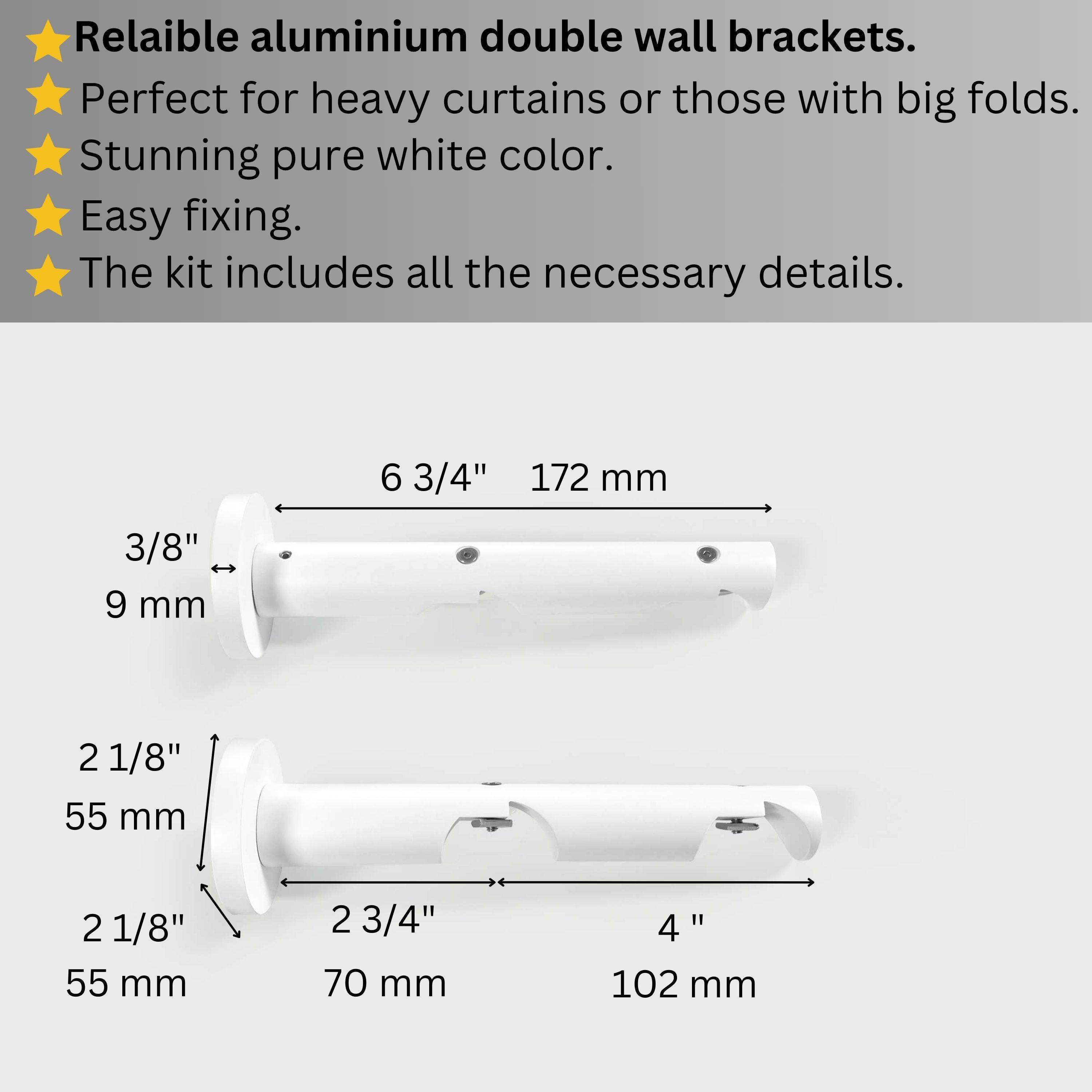 White Double Curtain Rod: Custom Sizes, Decorative Double Pole for Curtains, Sheers, and Blinds, Wall-Mount Poles