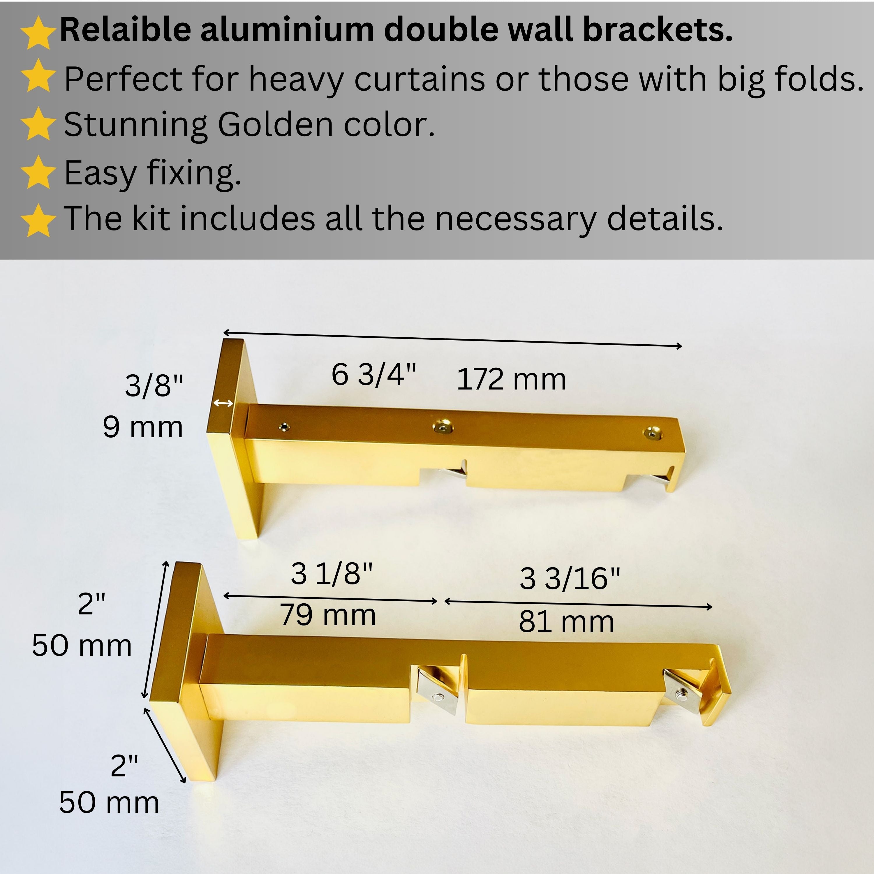 Golden Double Curtain Rail: Custom Sizes, Decorative 2-track Rail for Curtains, Sheers, and Blinds, Wall-Mount Double Track
