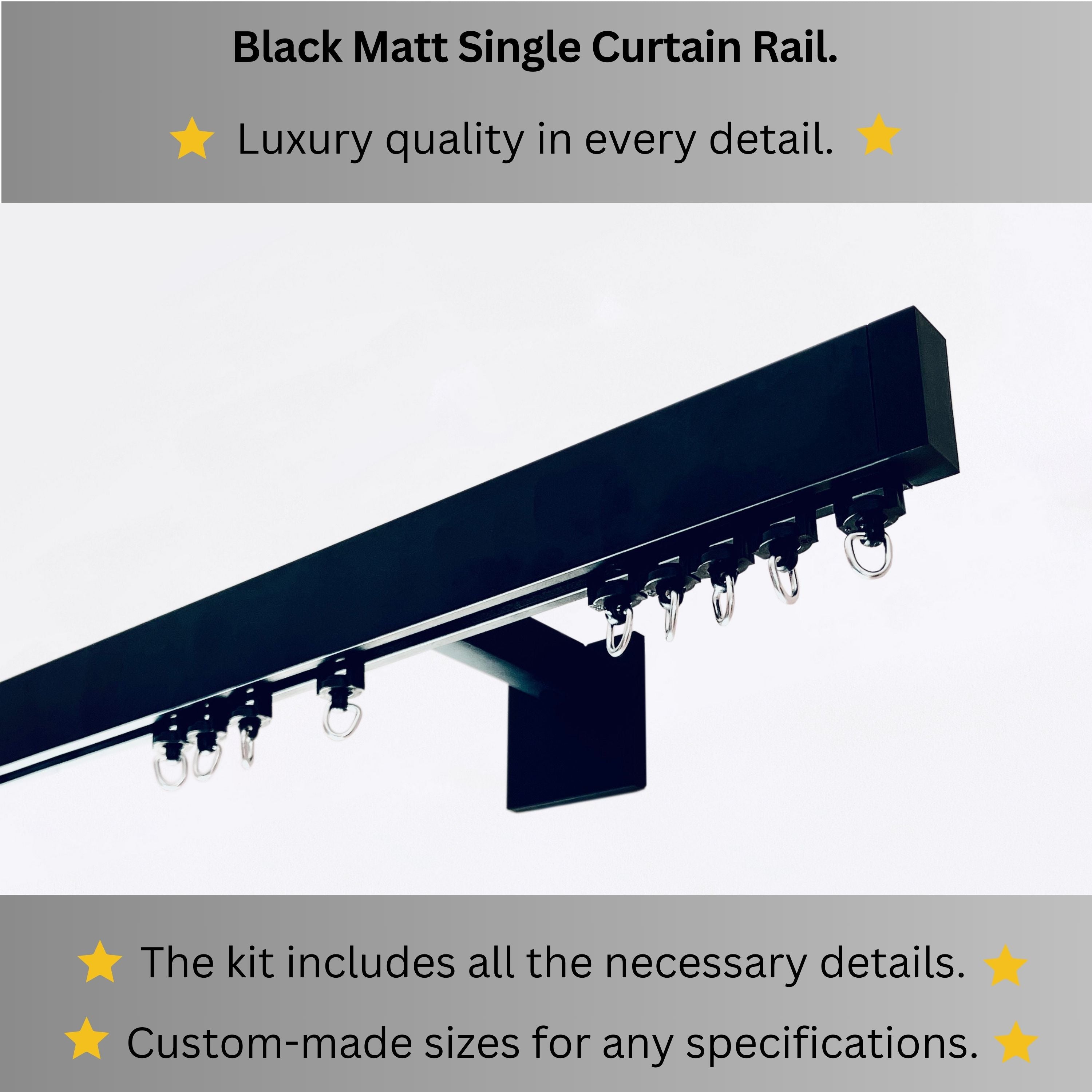 Black Matte Single Curtain Rail: Custom Sizes, Decorative Single Rail for Curtains, Sheers, and Blinds, Wall-Mount Single Track