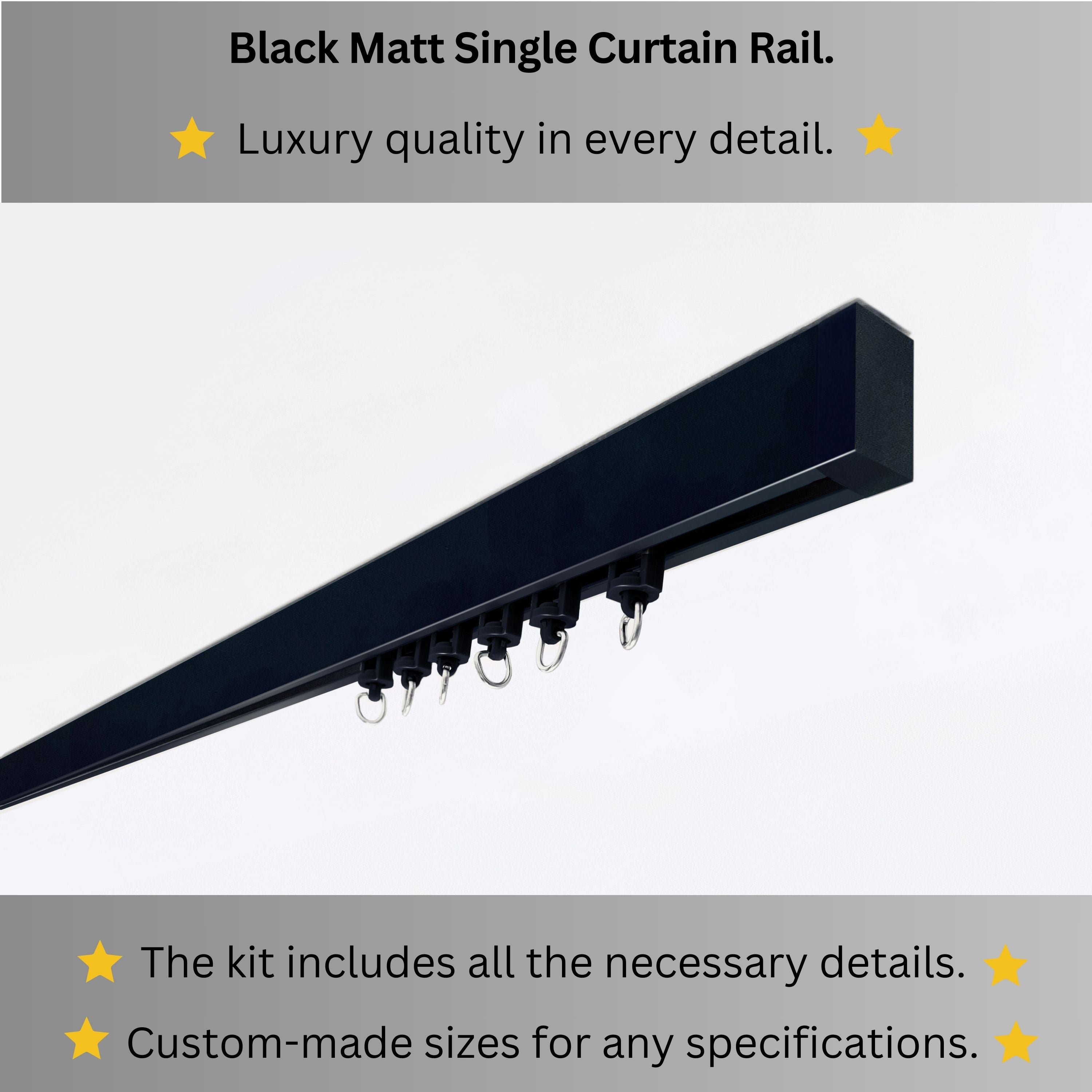 Single Black Matte Curtain Rail: Custom Sizes, Decorative Single Track Rail for Blinds, Curtains, and Sheers, Ceiling-Mount