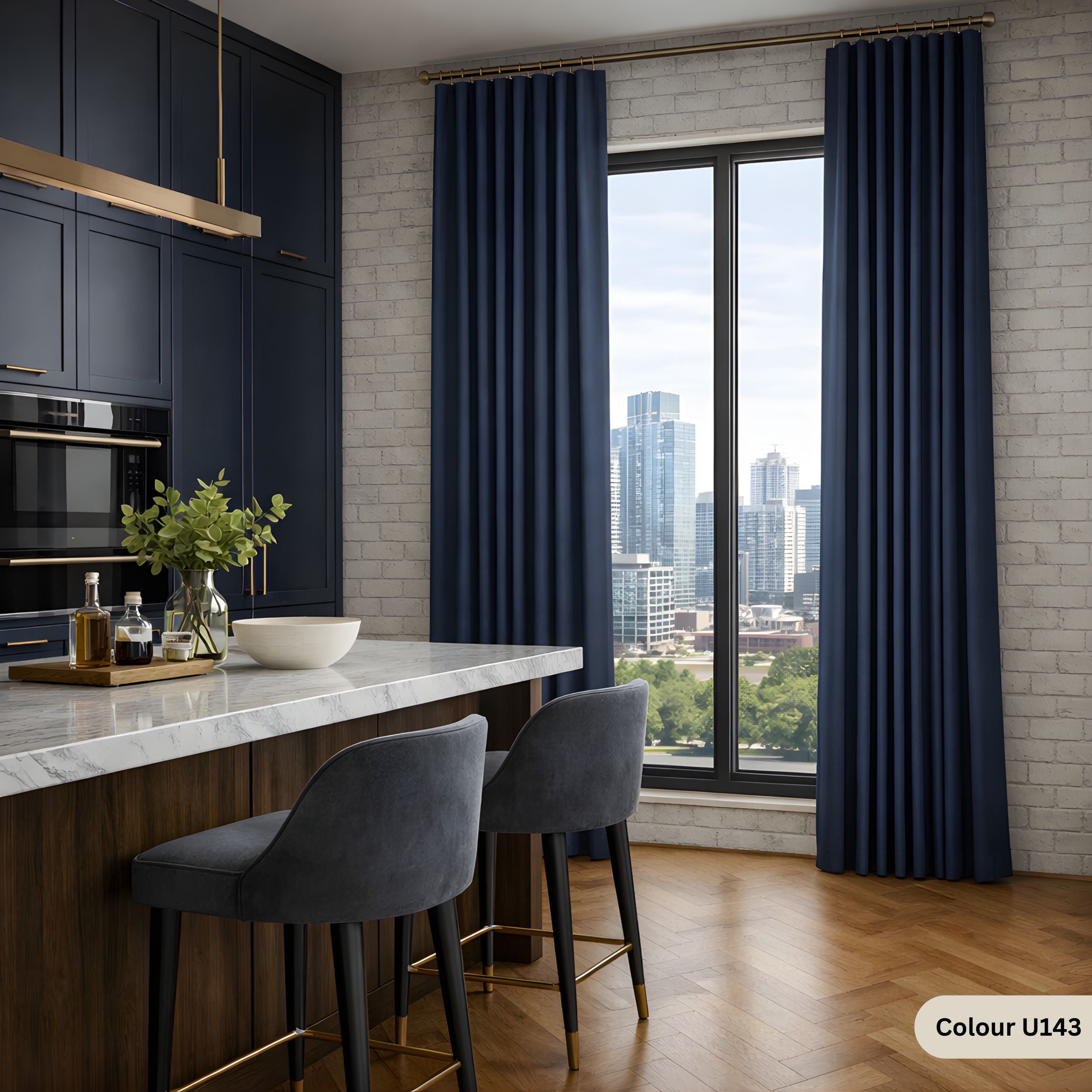 Custom Blue Navy Blackout Curtains - Extra Wide Thermal Drapes | Made-to-Measure 24 colours