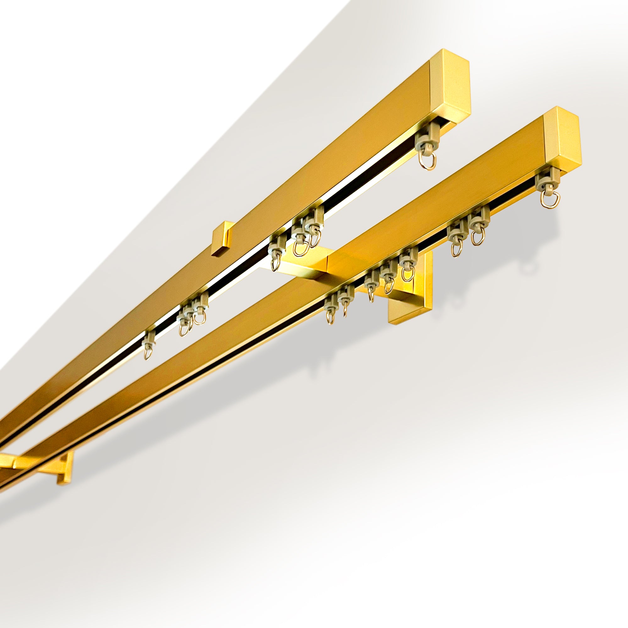 Golden Double Curtain Rail: Custom Sizes, Decorative 2-track Rail for Curtains, Sheers, and Blinds, Wall-Mount Double Track