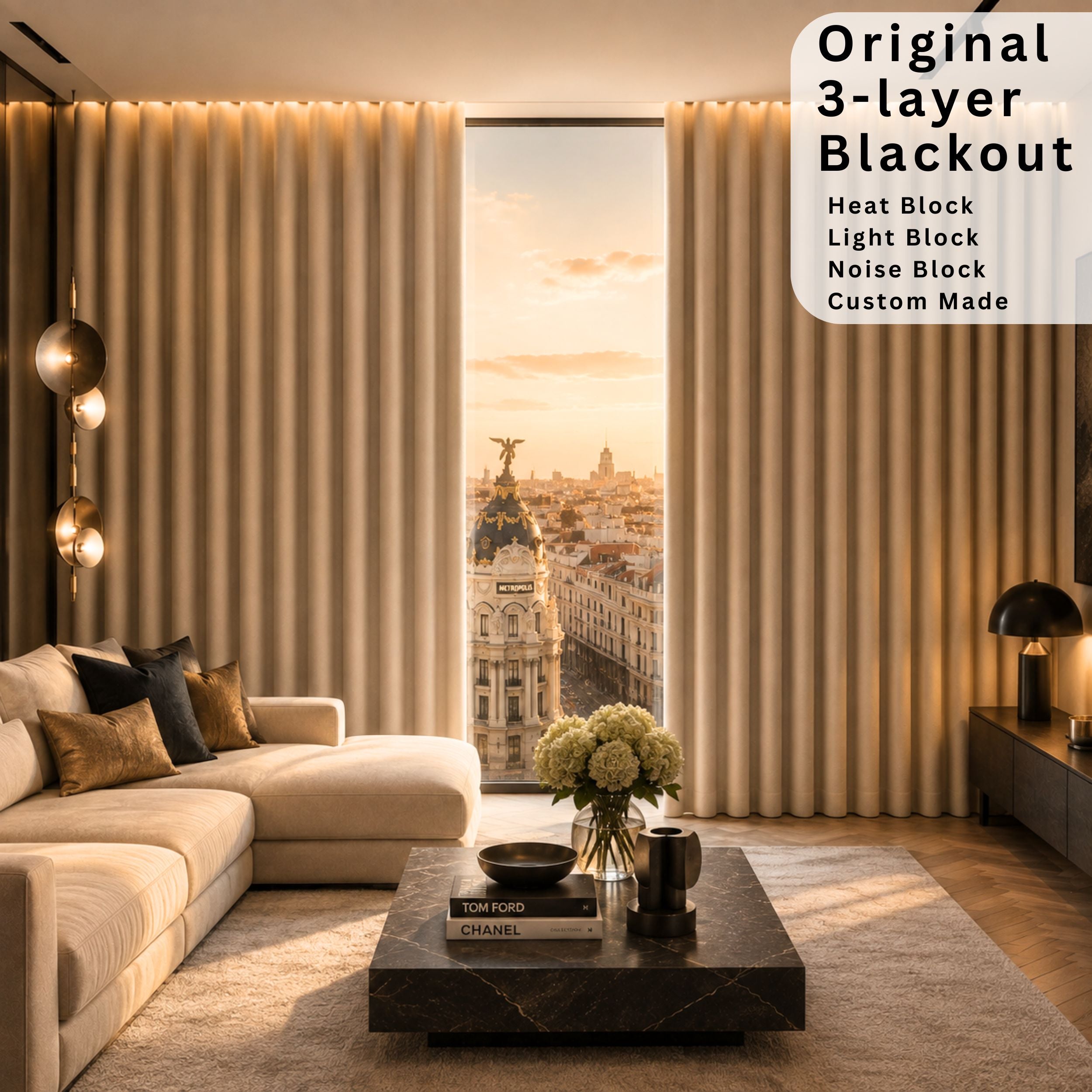 Custom Thermal Blackout Curtains: Made-to-Measure Heat Protection & Sun Blocking Drapes for Bedroom & Nursery | 24 Colors