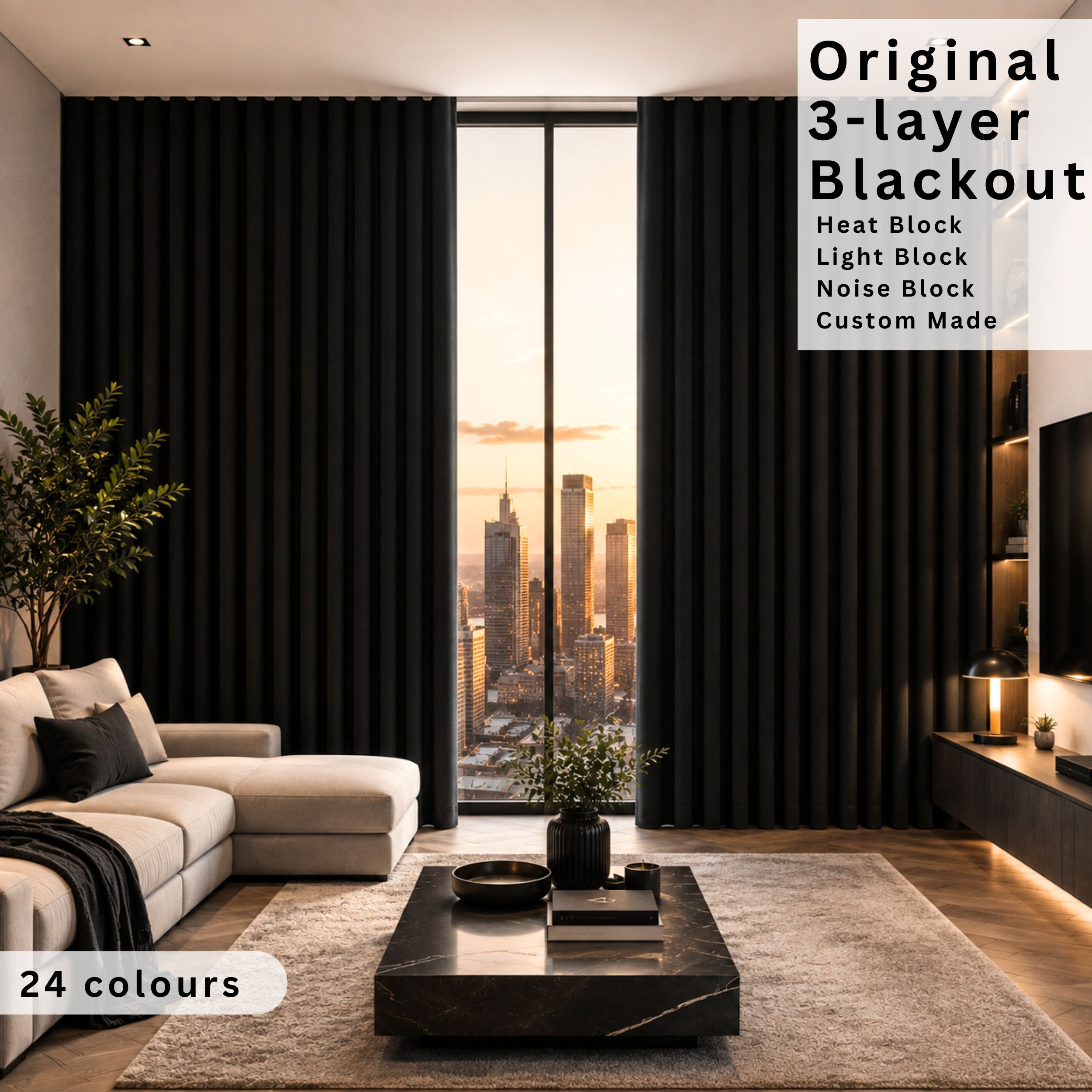 Therml Blackout Curtains - Made-to-Measure Sun Blocking Heat Protection Drapes, Nursery & Living Room, 24 Colours