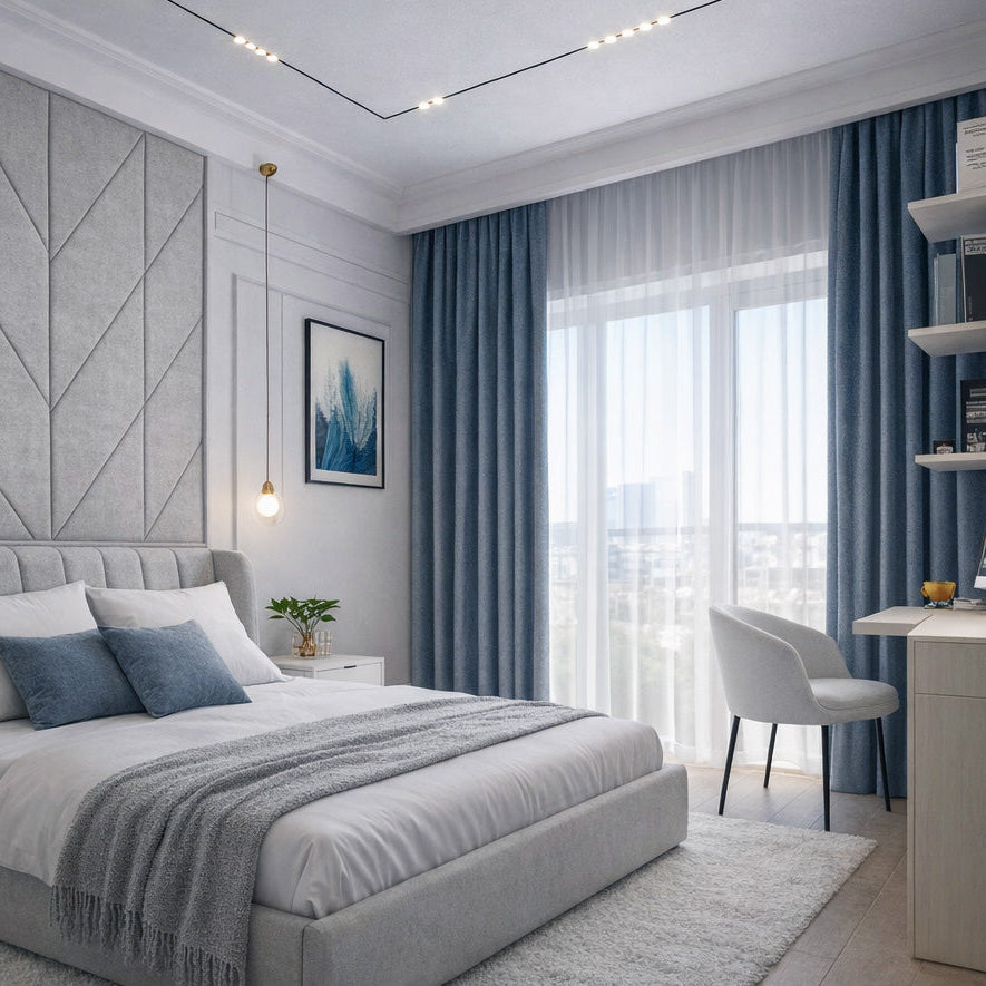 Blue Custom Curtains | Floe Collection: 11 Modern Light-Filtering Shades | Made-to-Measure for Living Rooms