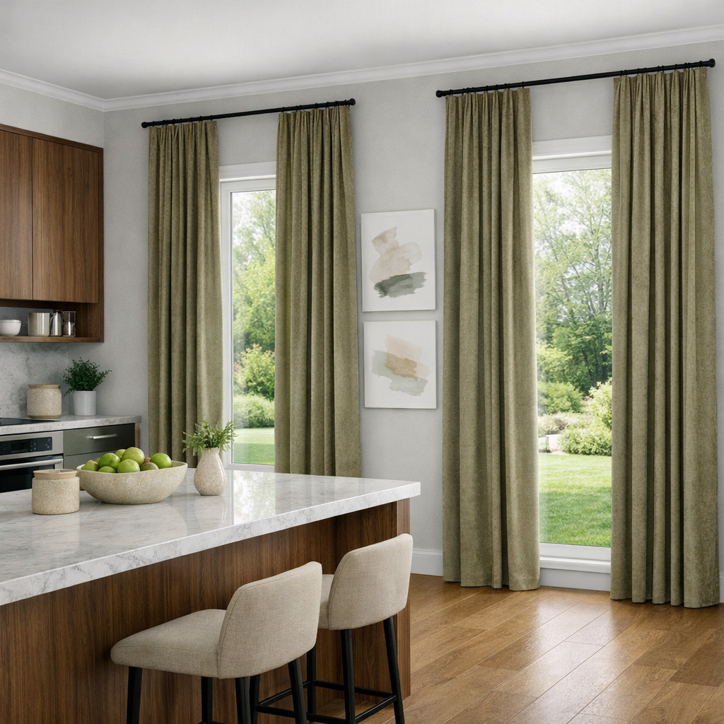 Boa Green Custom Curtains | Floe Collection: 11 Modern Light-Filtering Shades | Made-to-Measure for Living Rooms, Kitchen