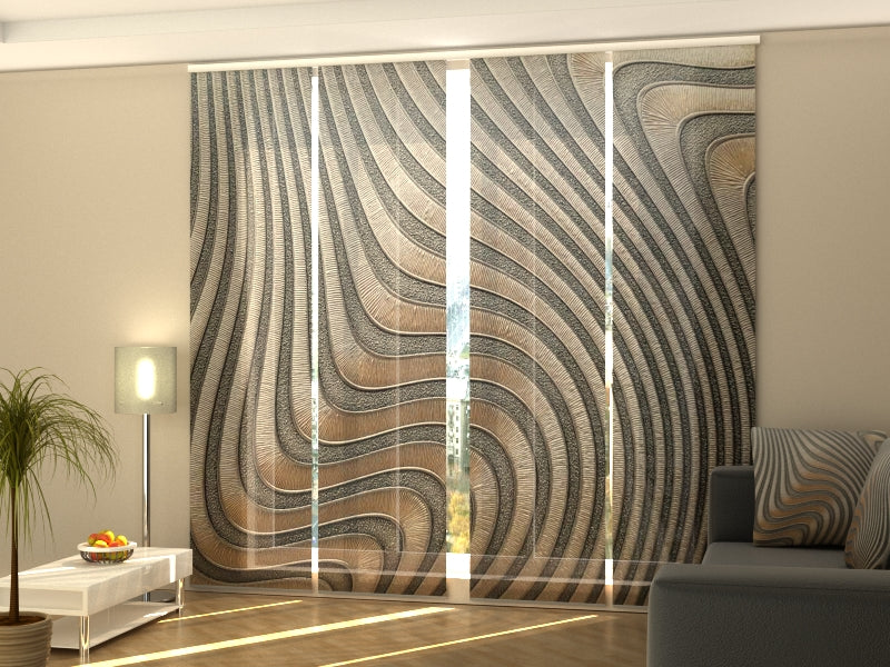 Sliding Panel Curtain Abstract Silver and Gold Waves