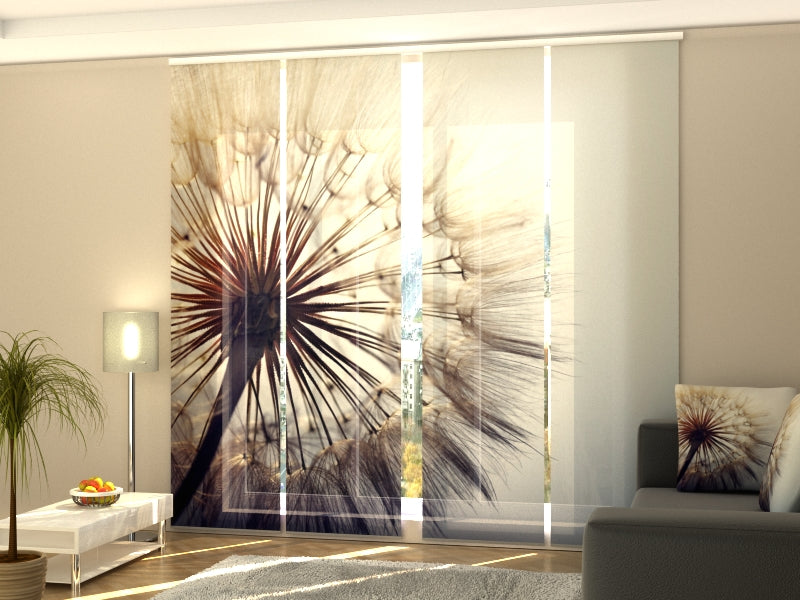 4-Panel Curtains Kit with 4-Track Rail, Amazing Dandelion, Size: 60x245 cm