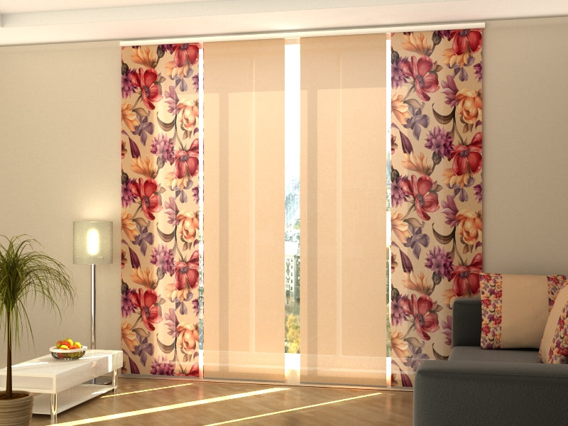 Sliding Panel Curtain Amazing Red-Purple Flowers