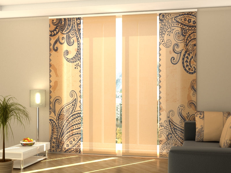 Sliding Panel Curtain Beautiful Blue Ornaments