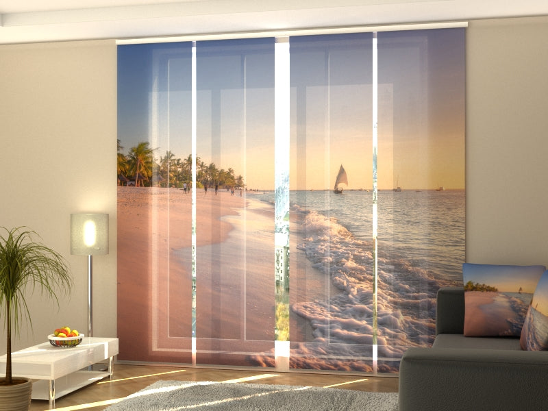 Sliding Panel Curtain Colorful Sunset at the Tropical Beach