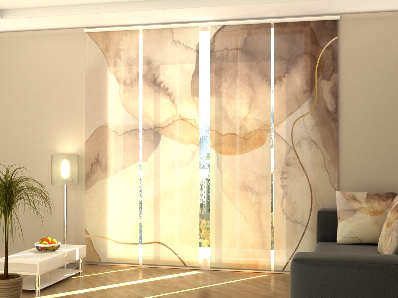 Sliding Panel Curtain Delicate watercolor in Beige and Brown