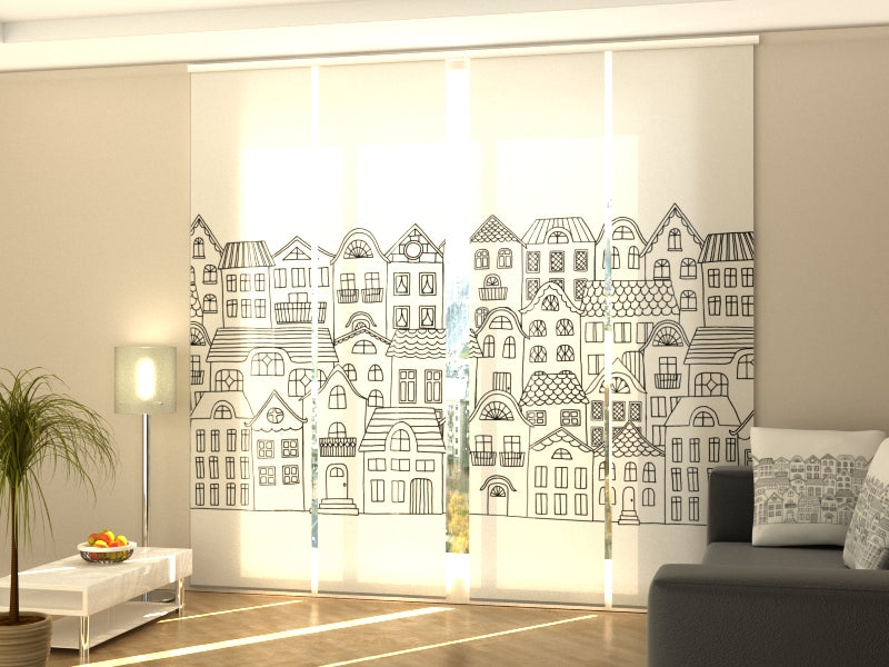 Sliding Panel Curtain Drawing of a City