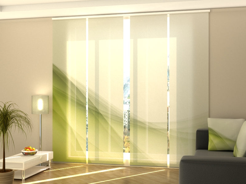 Sliding Panel Curtain Elegant Green Wave