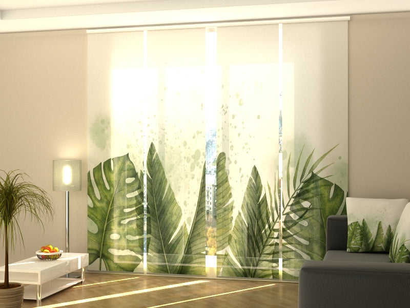 Sliding Panel Curtain Exotic Green Palm Leaves