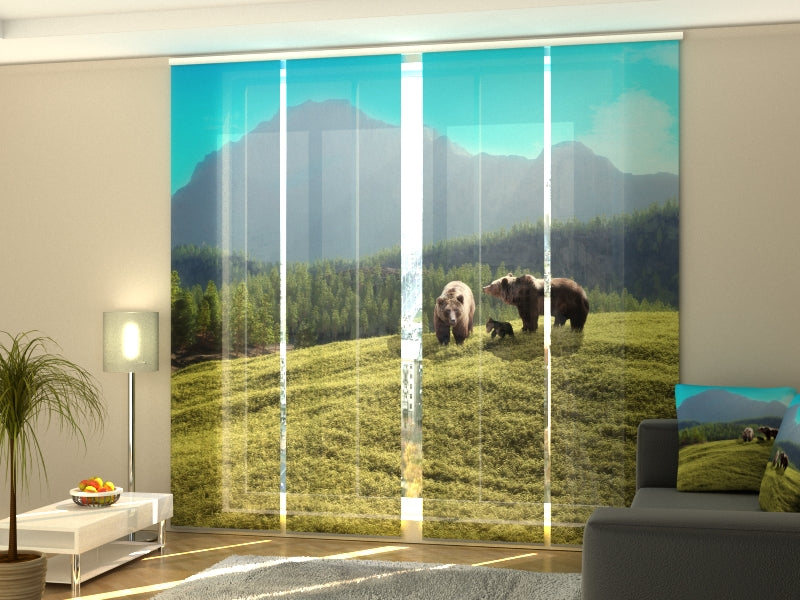 Sliding Panel Curtain Family of Bears in a Forest Glade