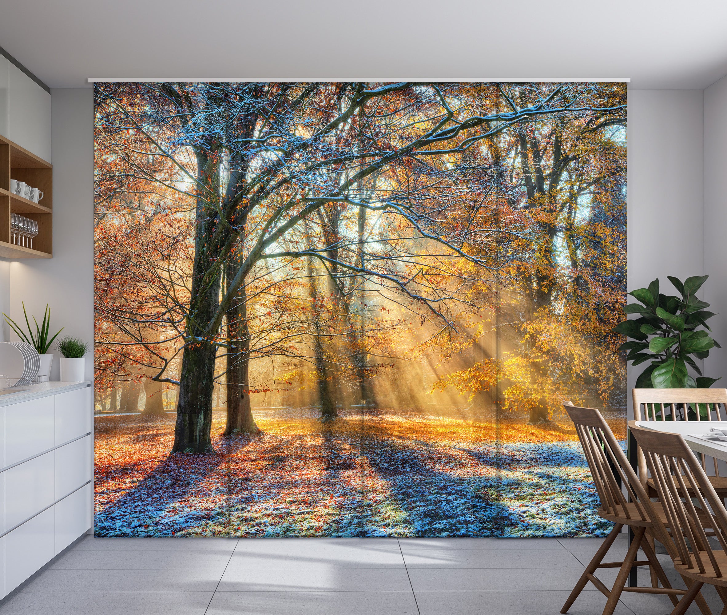 Sliding Panel Curtain First Snow in the Autumn Forest