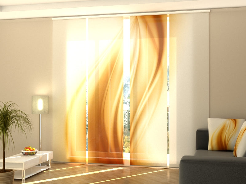 Sliding Panel Curtain Golden Abstract Wave