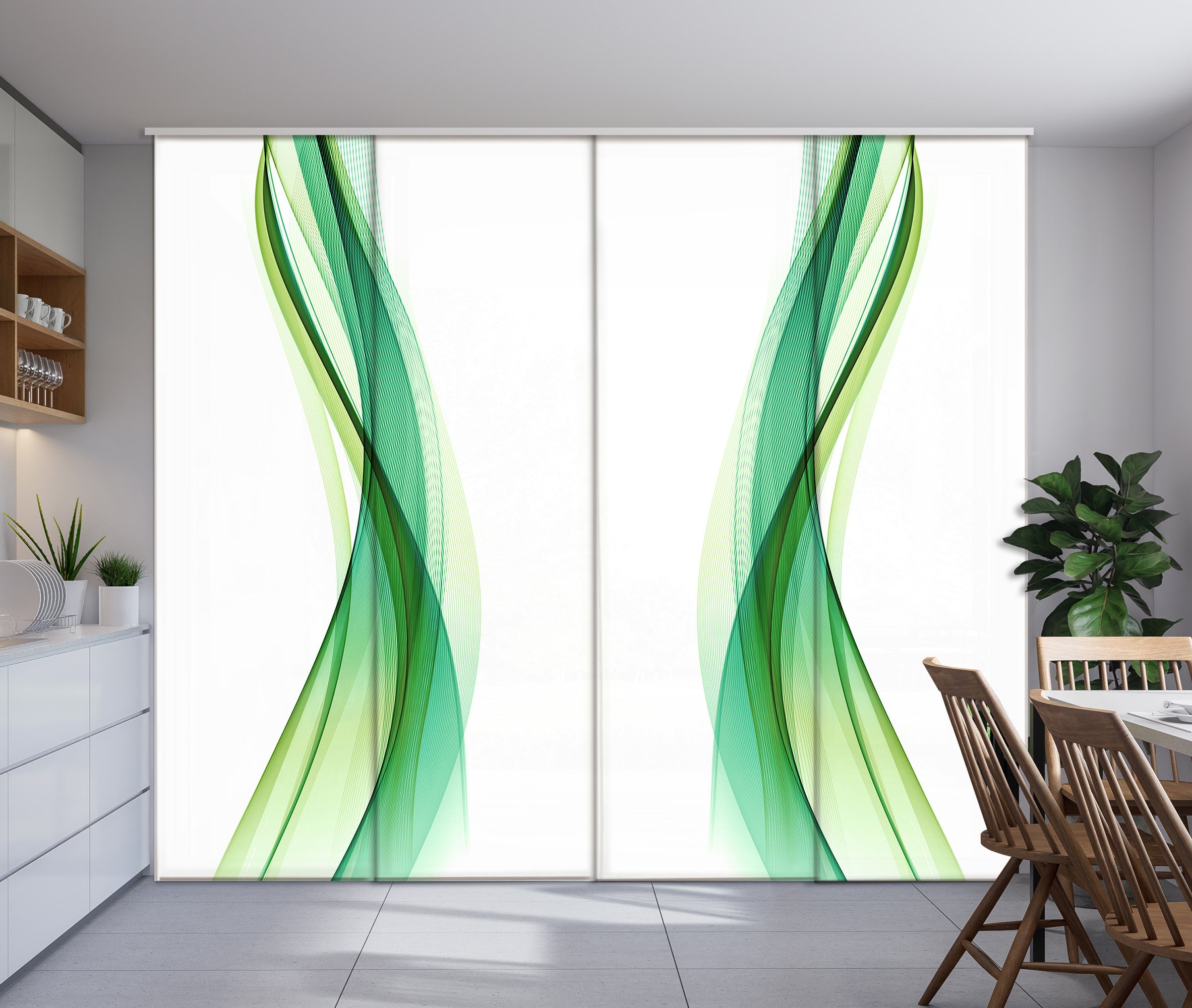 Sliding Panel Curtain Graceful Green Waves