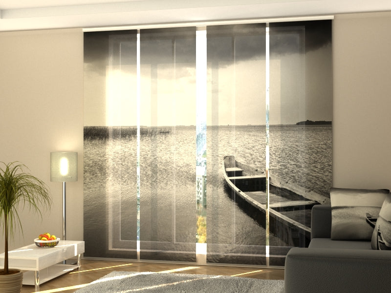 Sliding Panel Curtain Lonely Boat on Lake