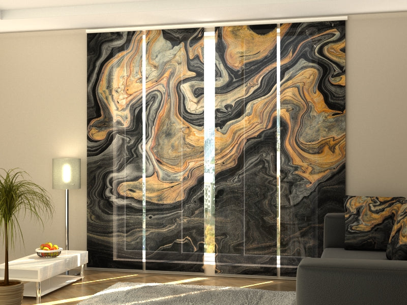 Sliding Panel Curtain Luxury Golden and Black Marble