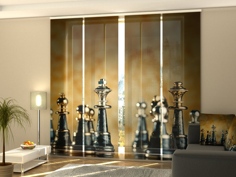 Sliding Panel Curtain Metallic Chess