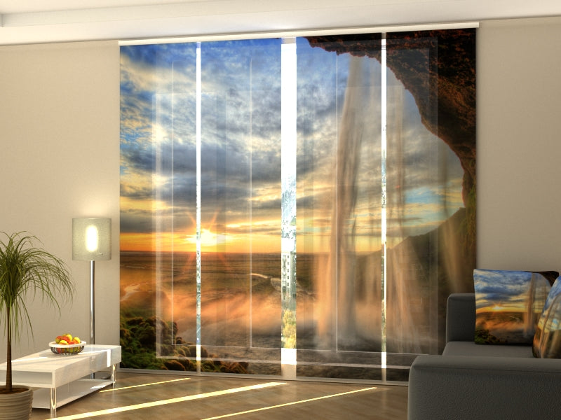 Sliding Panel Curtain Seljalandsfoss Waterfall at Sunset in Iceland