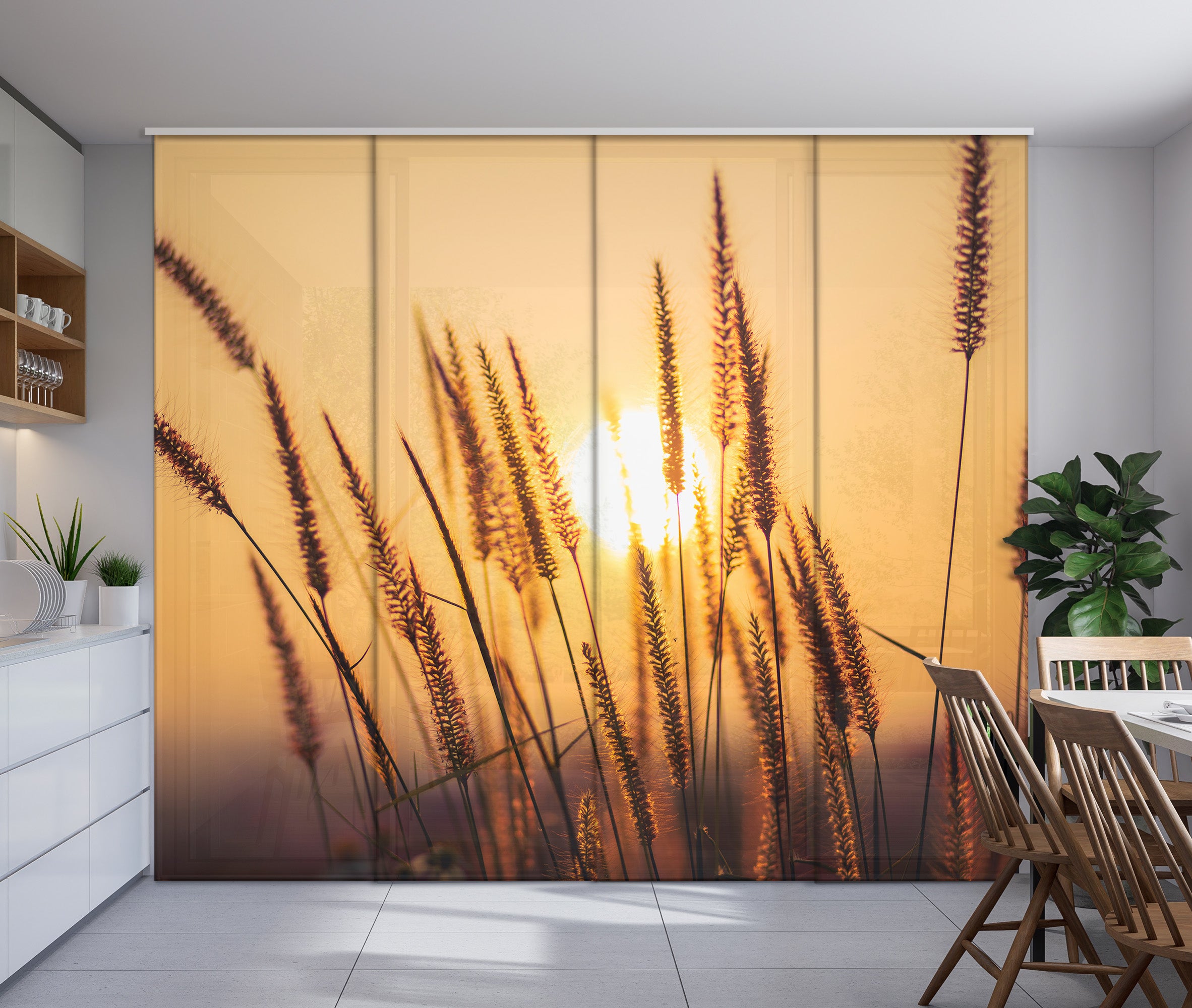 Sliding Panel Curtain Sunset in Spikelets of Grass