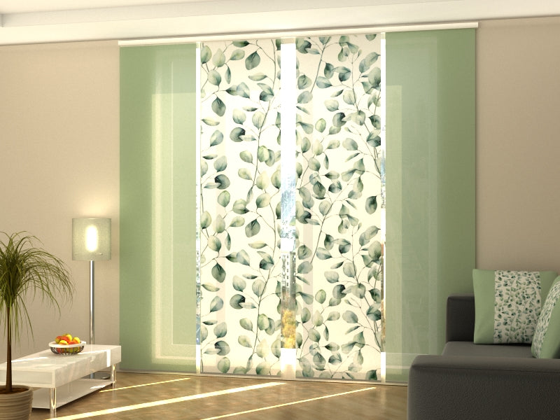 Sliding Panel Curtain Tenderness Green Leaves with Green Lines
