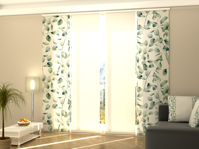 Sliding Panel Curtain Tenderness Green Leaves with White Lines