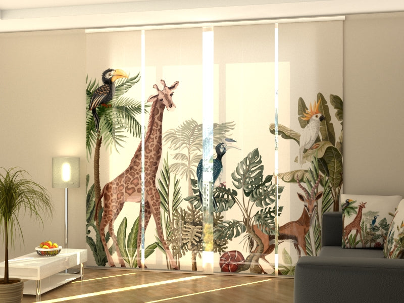 Sliding Panel Curtain Tropical Trees and Jungle Animals