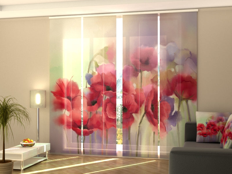 Sliding Panel Curtain Watercolor Red Poppy