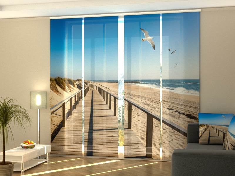 Sliding Panel Curtain Wooden path at Costa Nova d`Aveiro, Portugal