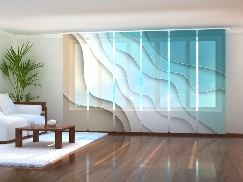 Set of 6 Sliding Panel Curtains Abstract Sea and Beach