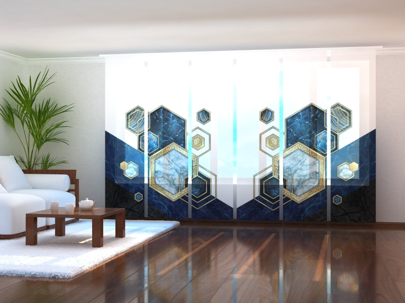Sliding Panel Curtain Blue Marble Mosaic